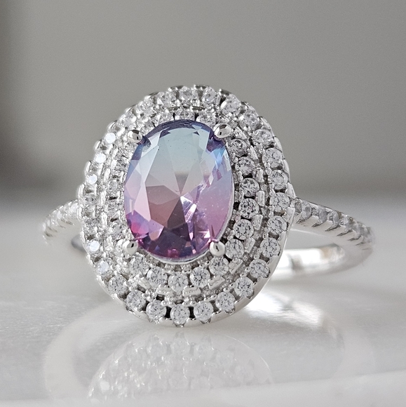 Pink & Blue tourmaline ombre stone ring, 925 Sterling Silver Charmed Aroma BP - Picture 1 of 8